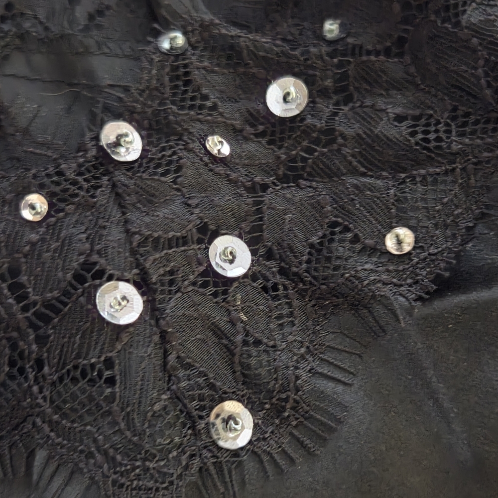 Metro 7 100% Silk Chemise Slip Lace Sequins Rhinestones - Picture 8 of 8
